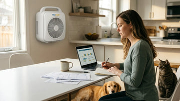 Pet owner comparing pet insurance options in 2026 with a dog and cat at home