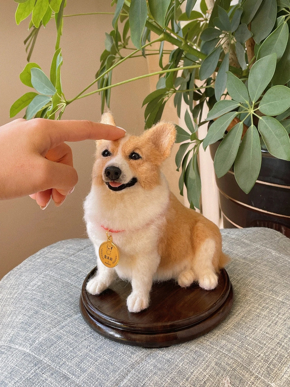 Custom full-body needle-felted dog sculpture made from a pet photo
