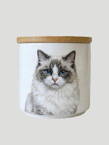 Bamboo Lid Urn – Customized Ceramic Pet Urn with Hand-Painted Pet Portrait (Up to 32kg)