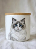 Bamboo Lid Urn – Customized Ceramic Pet Urn with Hand-Painted Pet Portrait (Up to 32kg)
