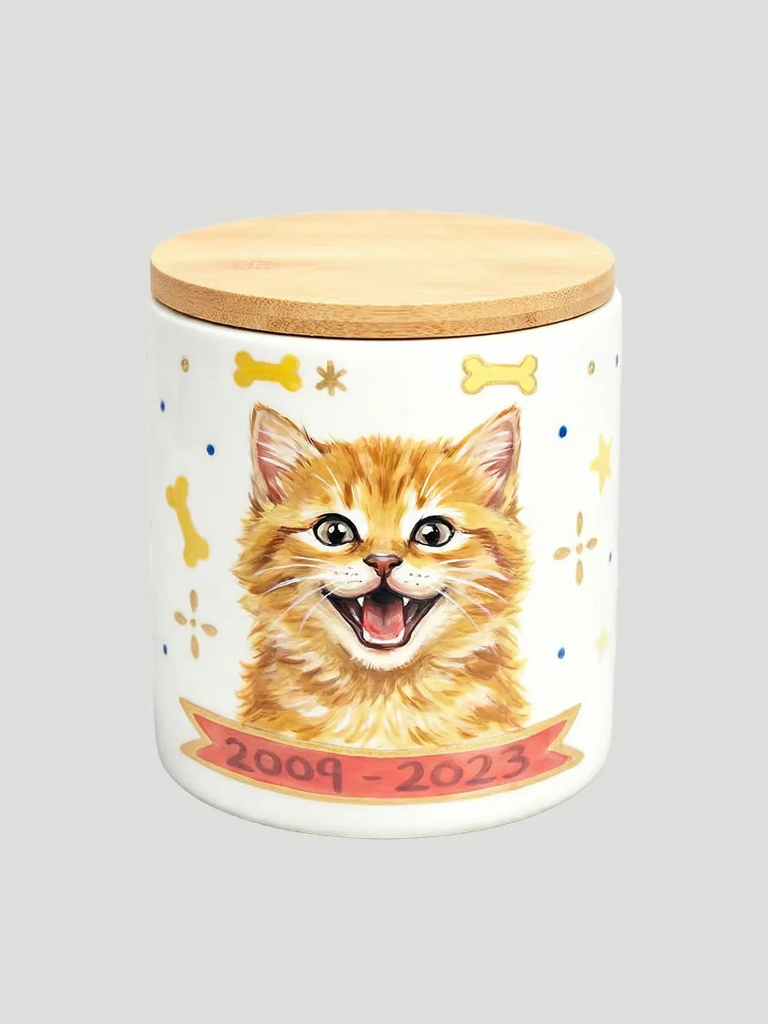 Bamboo Lid Urn – Customized Ceramic Pet Urn with Hand-Painted Pet Portrait (Up to 32kg)
