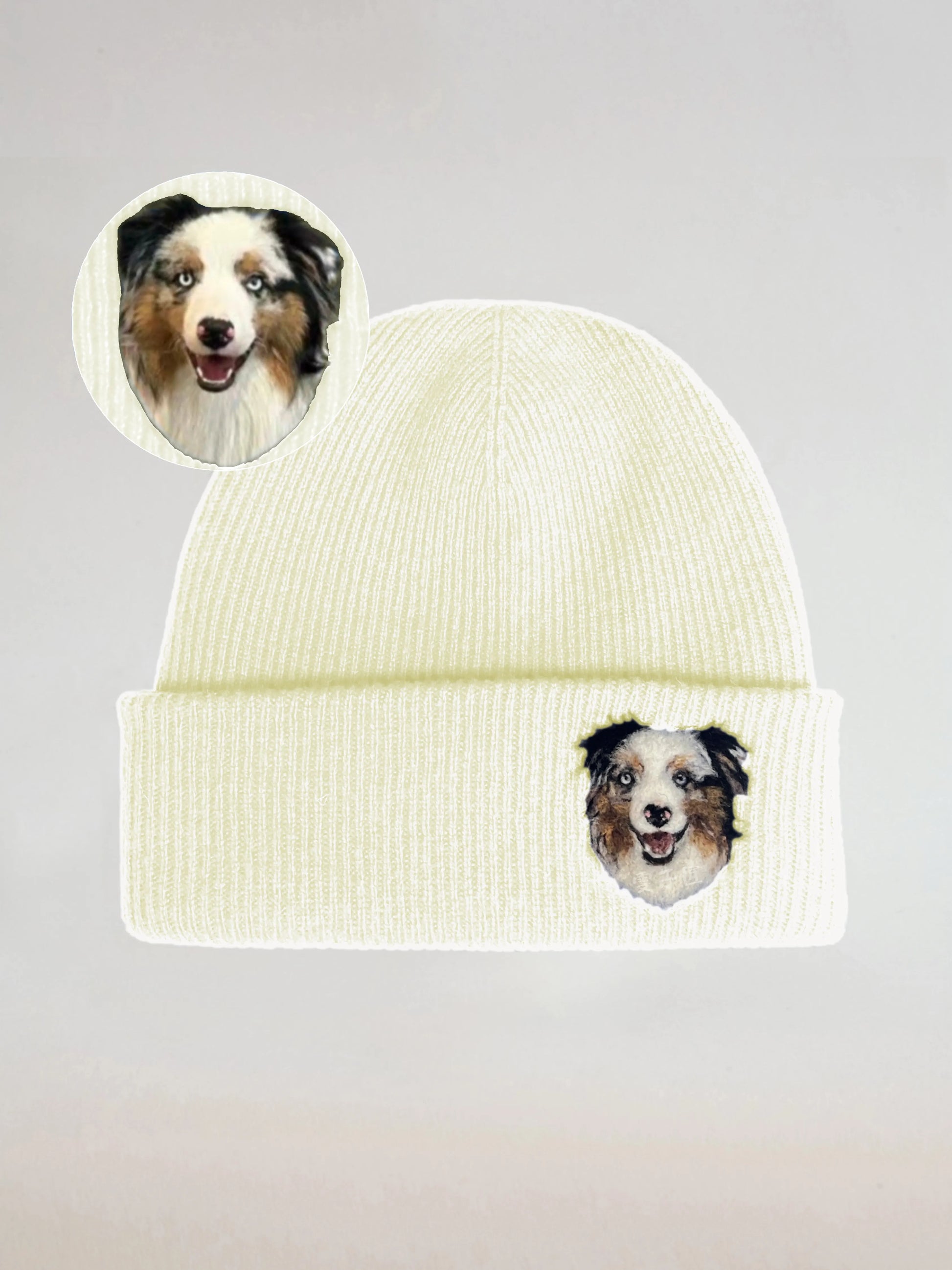 Custom 2D Wool Needle Felt Embroidered Pet Portraits Beanie