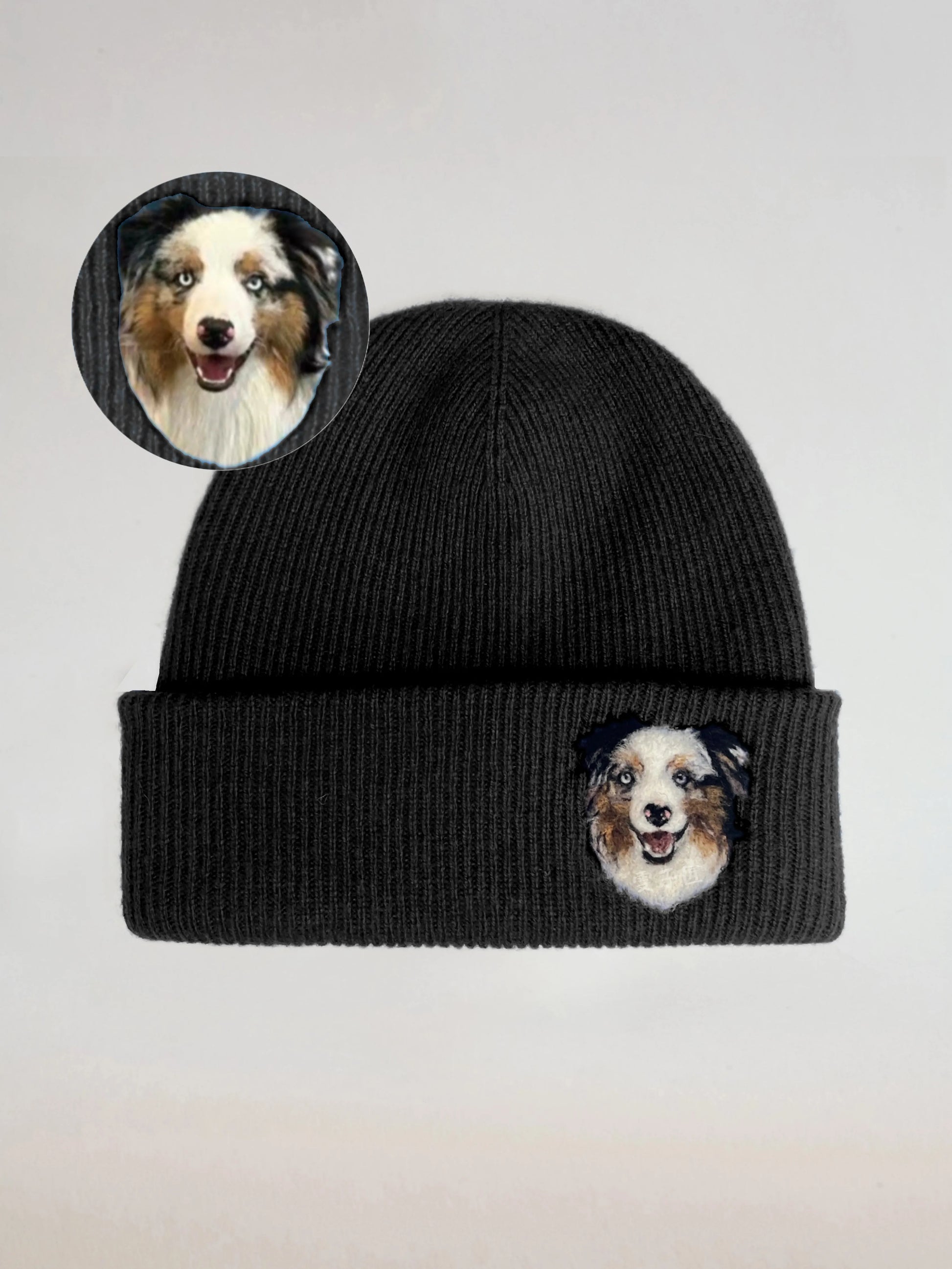 Custom 2D Wool Needle Felt Embroidered Pet Portraits Beanie
