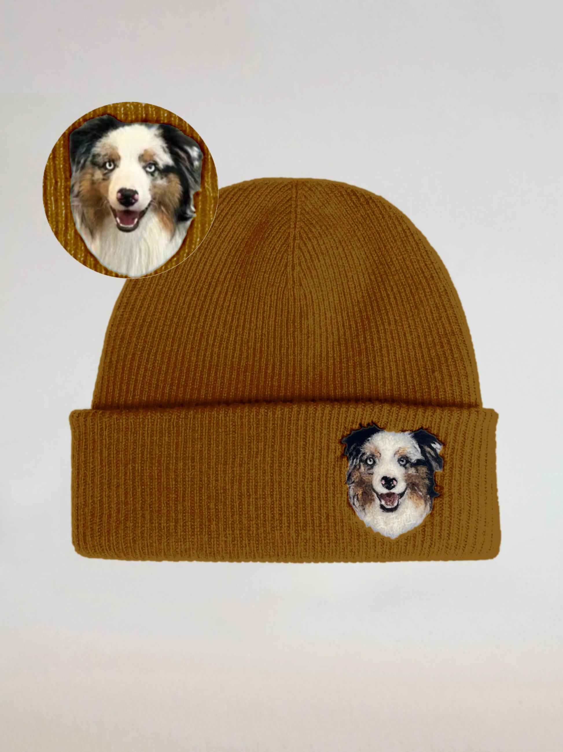 Custom 2D Wool Needle Felt Embroidered Pet Portraits Beanie