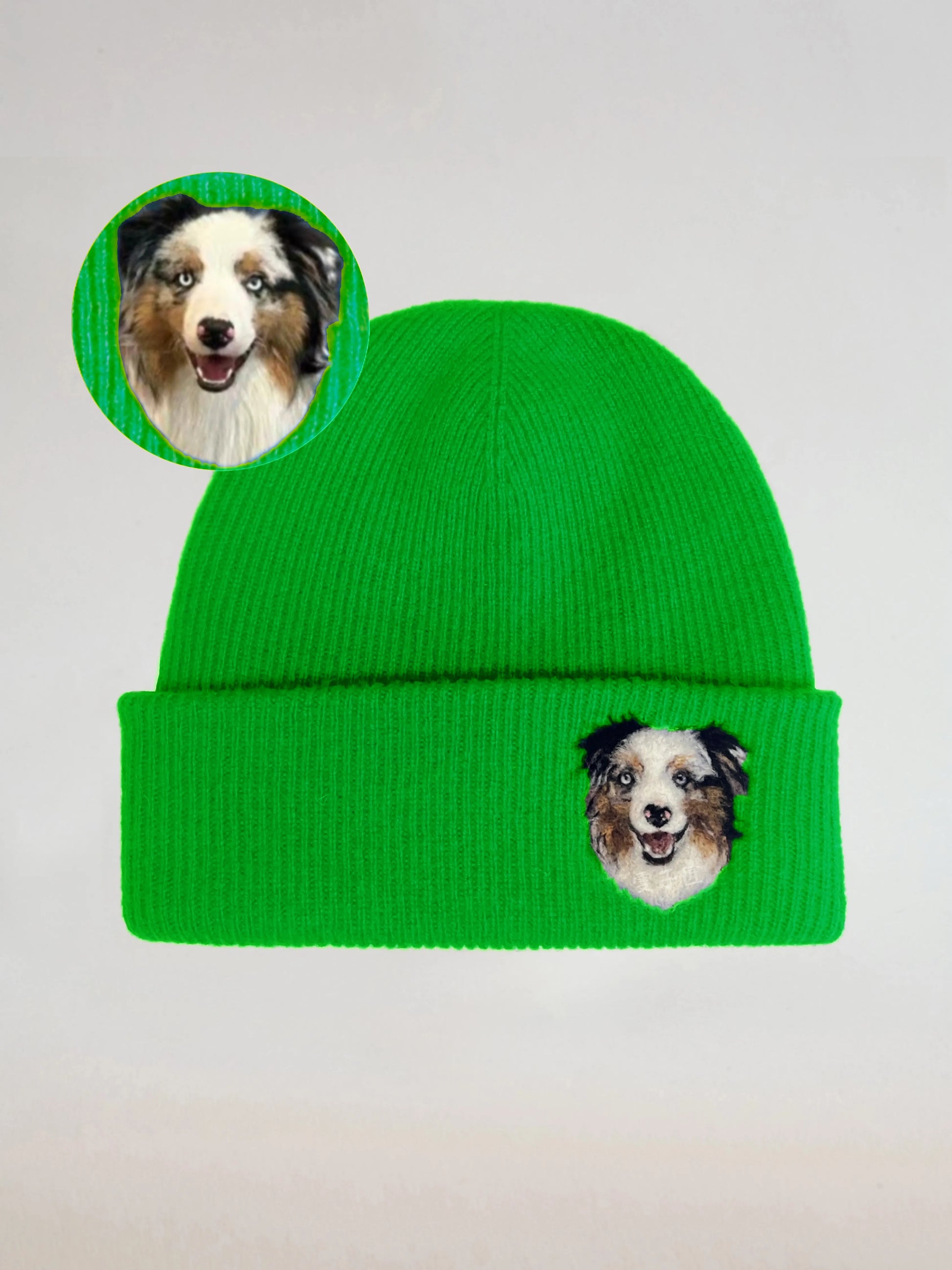 Custom 2D Wool Needle Felt Embroidered Pet Portraits Beanie