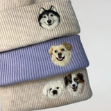 Custom 2D Wool Needle Felt Embroidered Pet Portraits Beanie | PetDecorArt