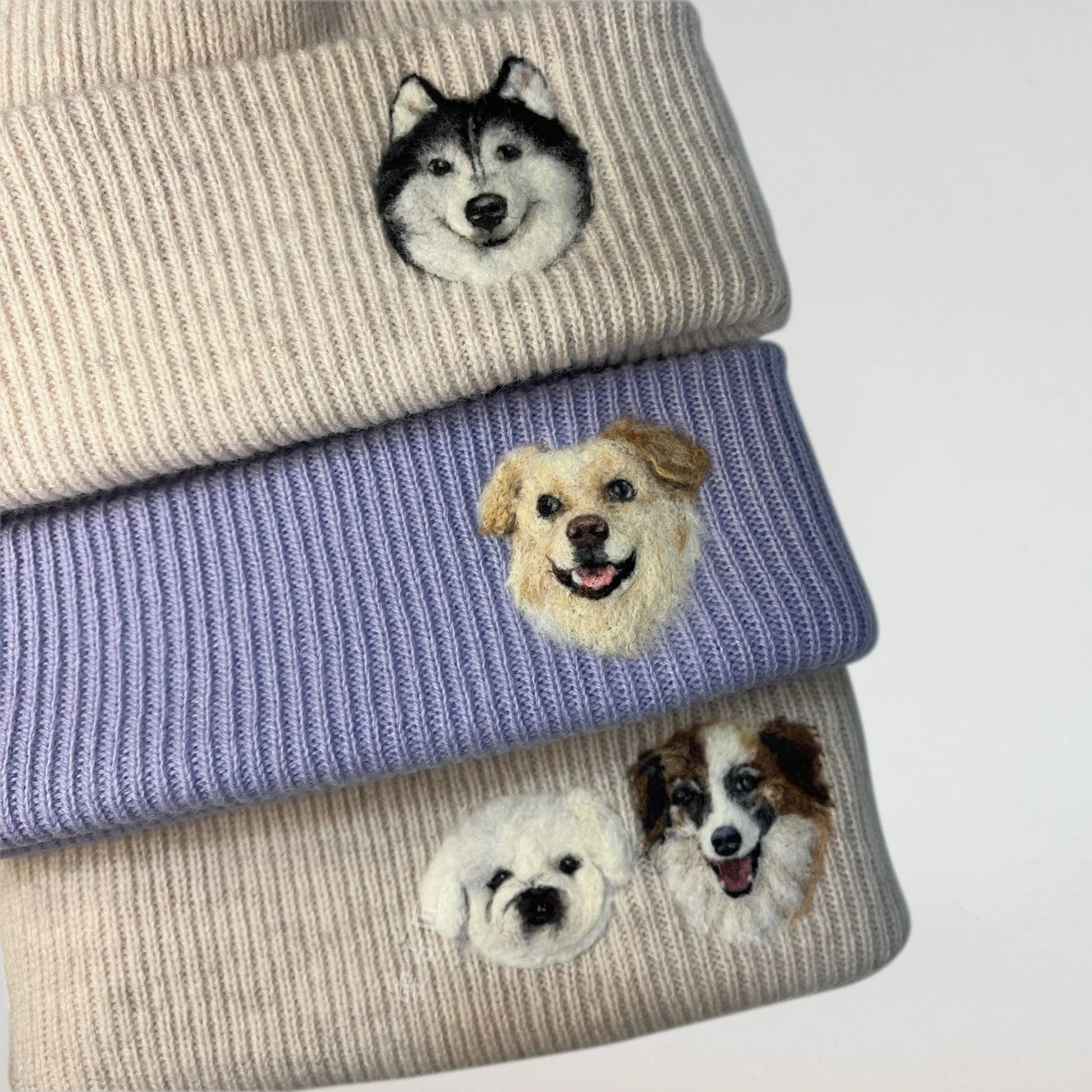 Custom 2D Wool Needle Felt Embroidered Pet Portraits Beanie | PetDecorArt