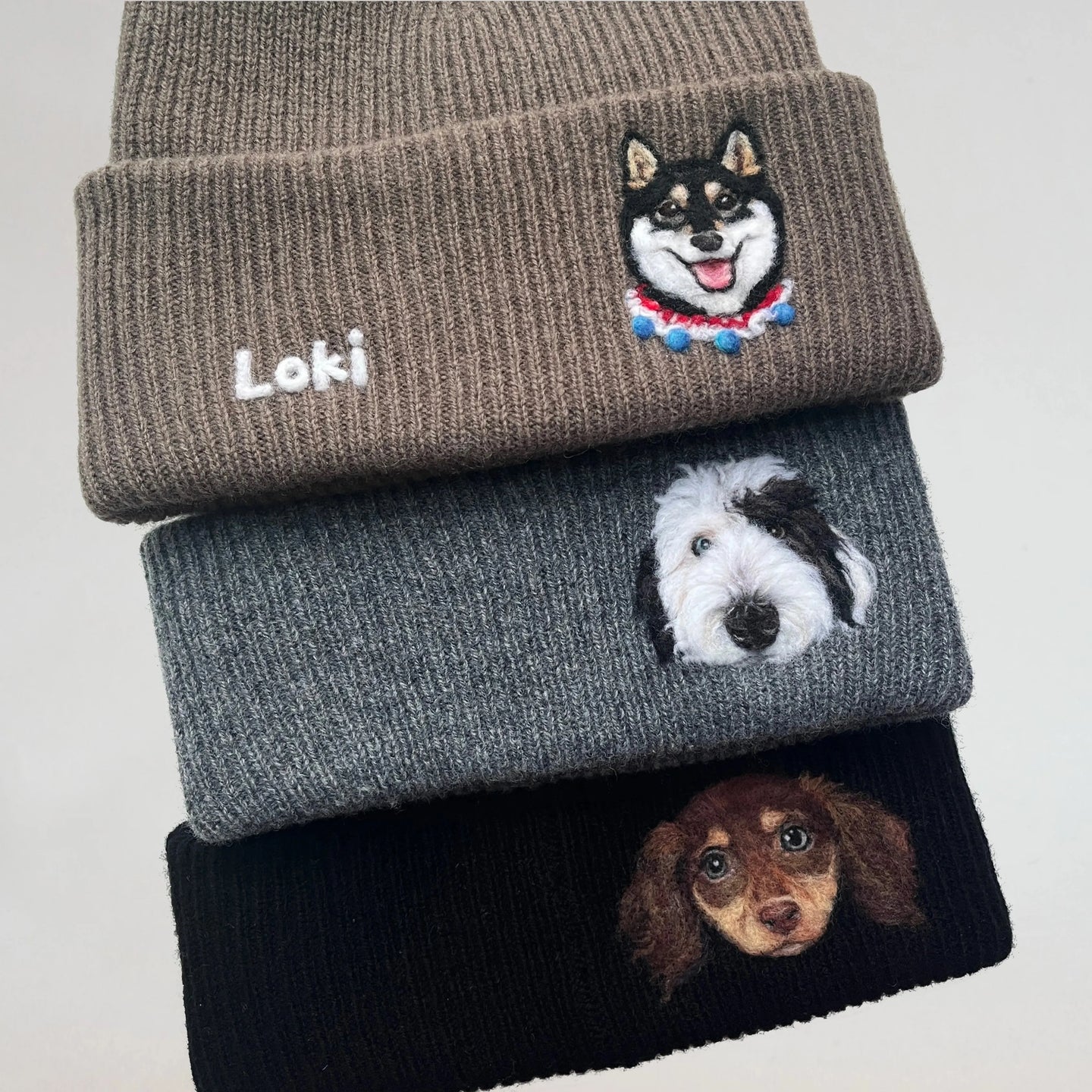 Custom 2D Wool Needle Felt Embroidered Pet Portraits Beanie | PetDecorArt