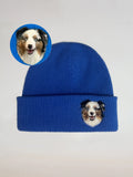 Custom 2D Wool Needle Felt Embroidered Pet Portraits Beanie | PetDecorArt