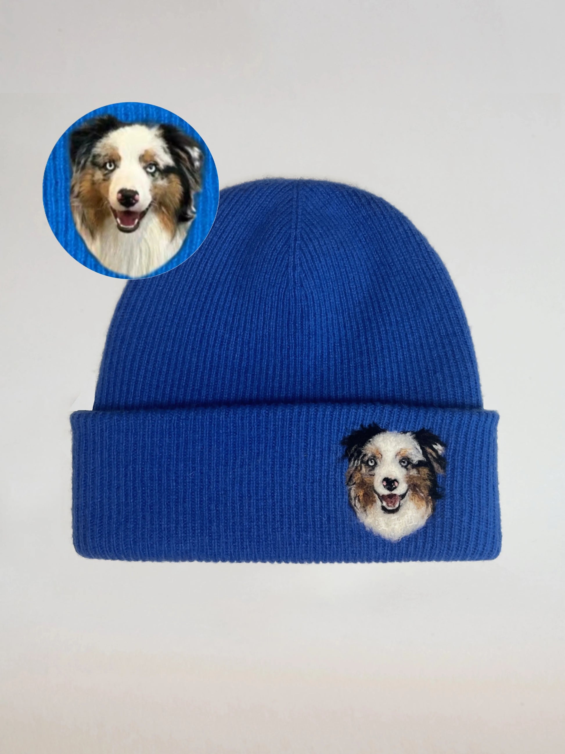 Custom 2D Wool Needle Felt Embroidered Pet Portraits Beanie | PetDecorArt
