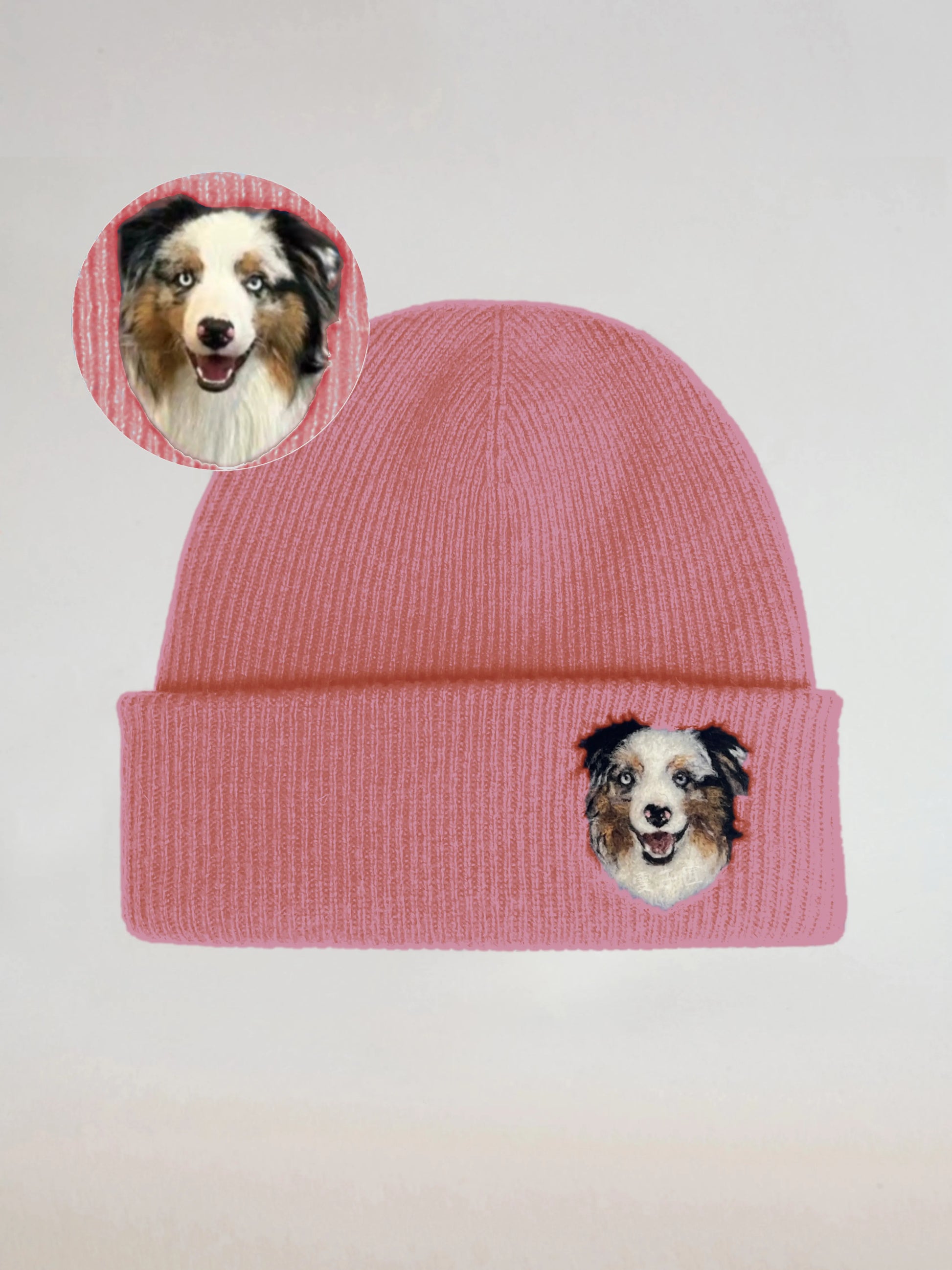 Custom 2D Wool Needle Felt Embroidered Pet Portraits Beanie