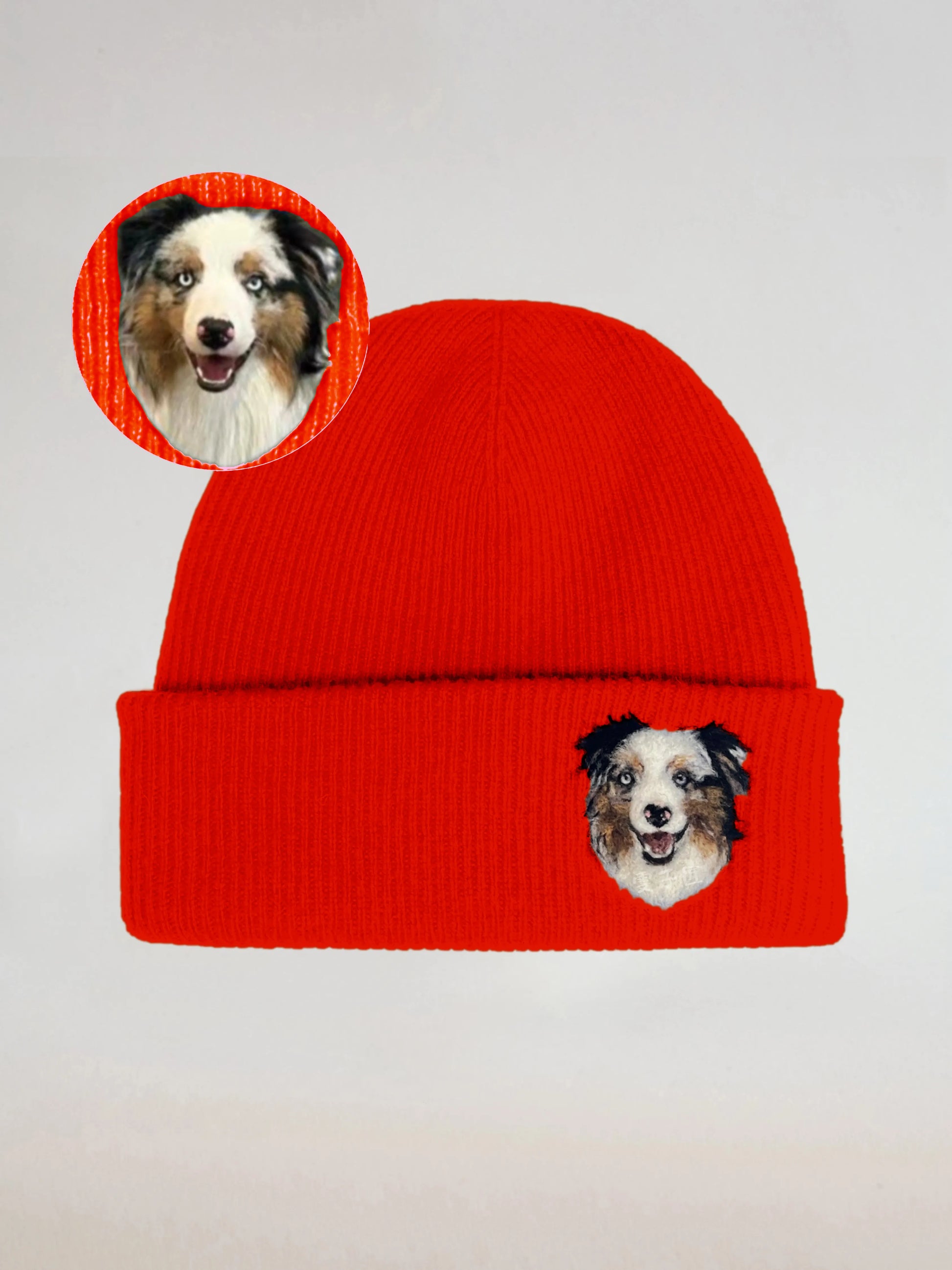 Custom 2D Wool Needle Felt Embroidered Pet Portraits Beanie