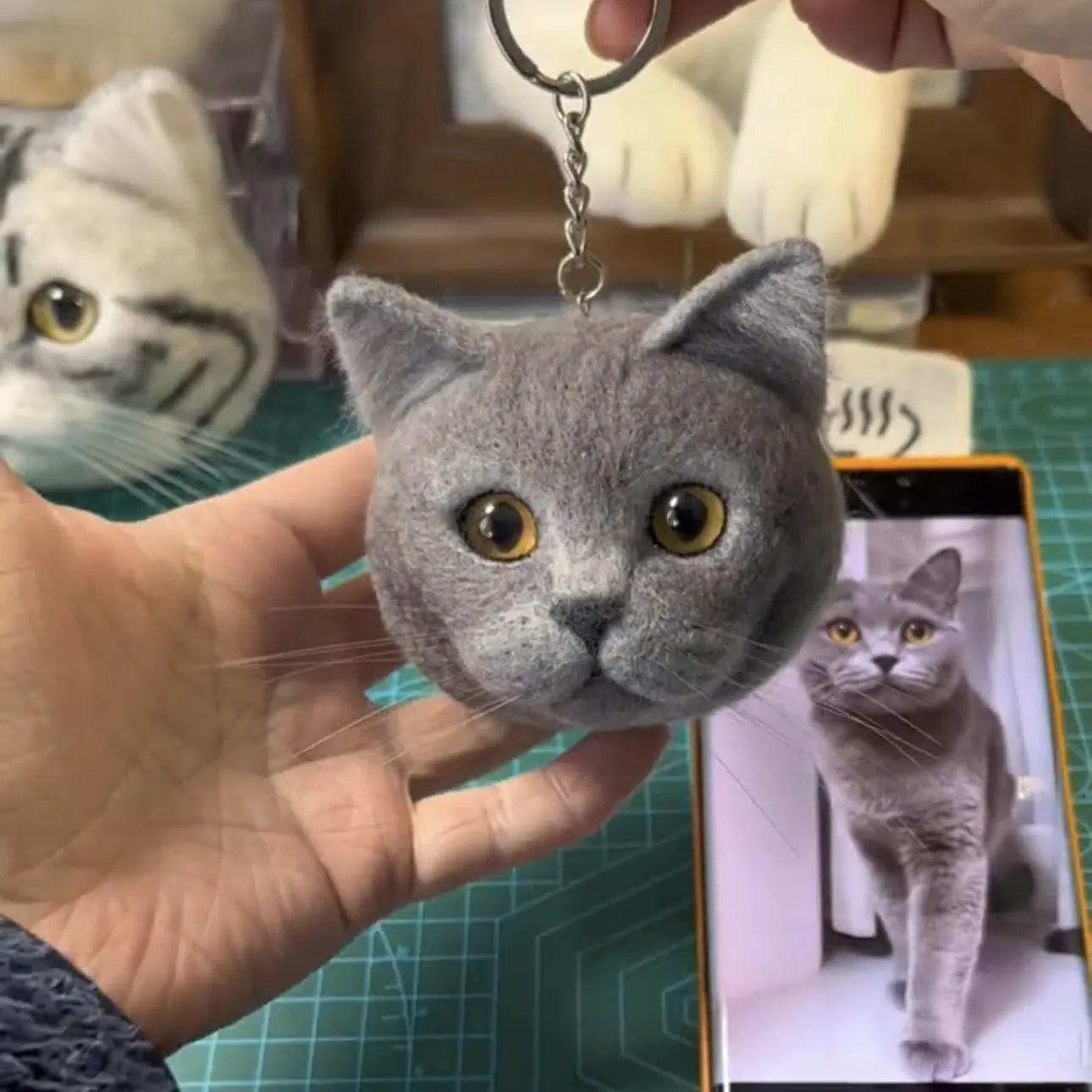 Custom 3D Wool Felted Pet Portrait Keychain Car Ornaments
