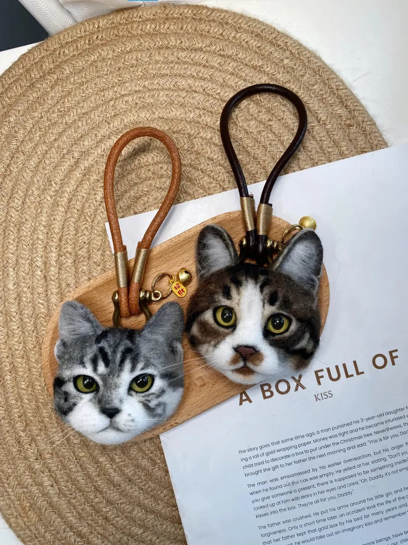 Custom 3D Wool Needle Felted Pet Portrait Keychain Car Ornaments
