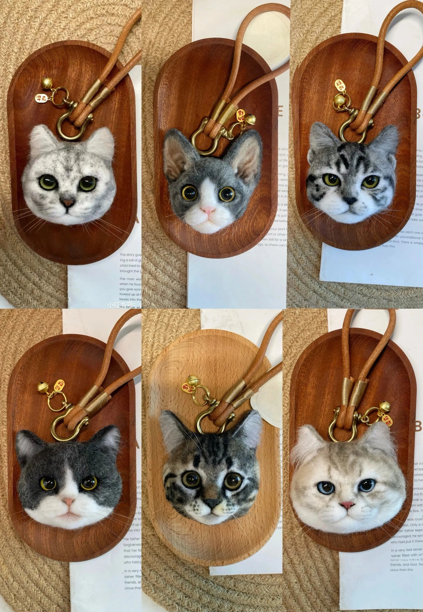 Custom 3D Wool Needle Felted Pet Portrait Keychain Car Ornaments