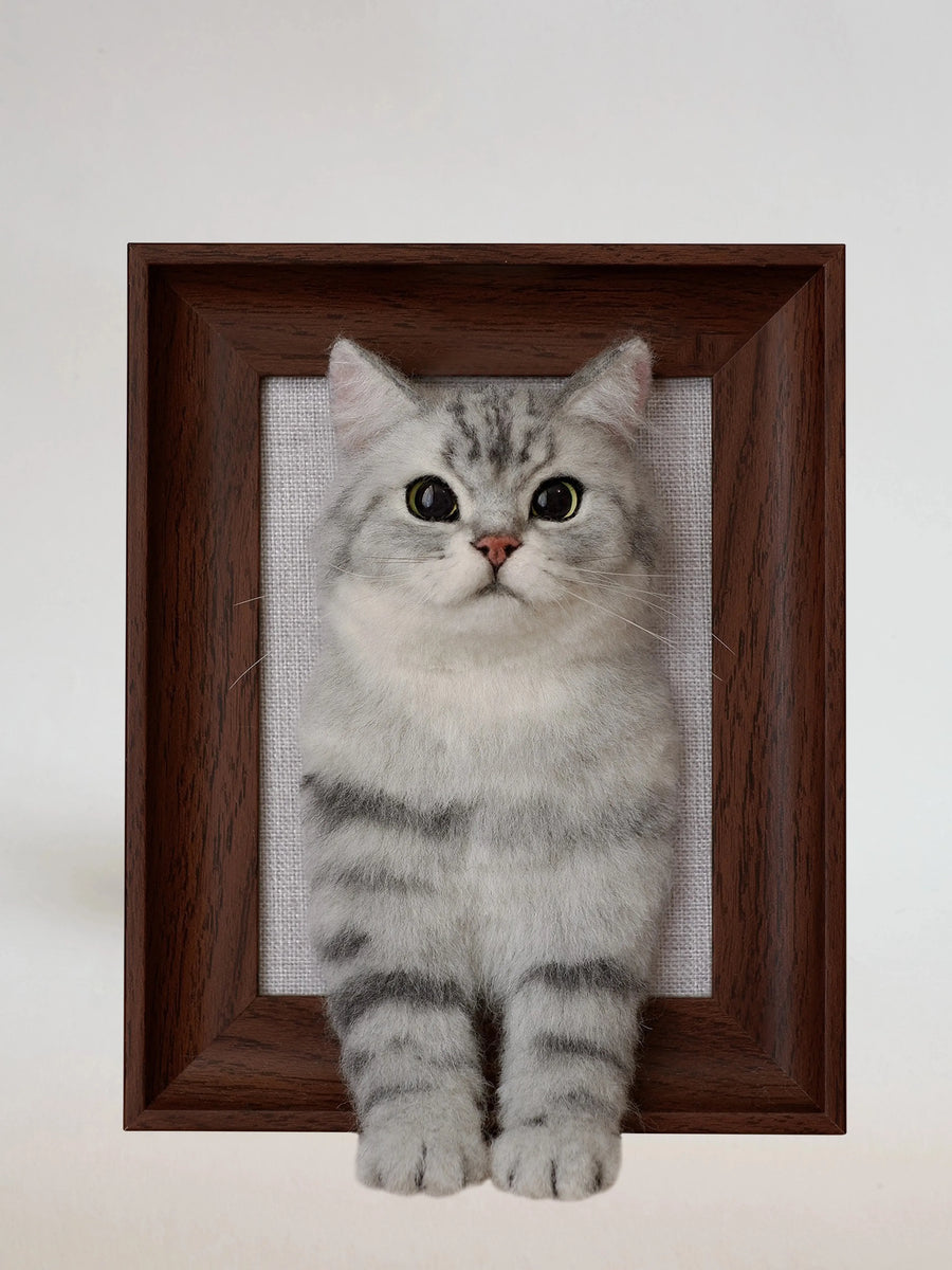 Framed wool felt custom cat portrait