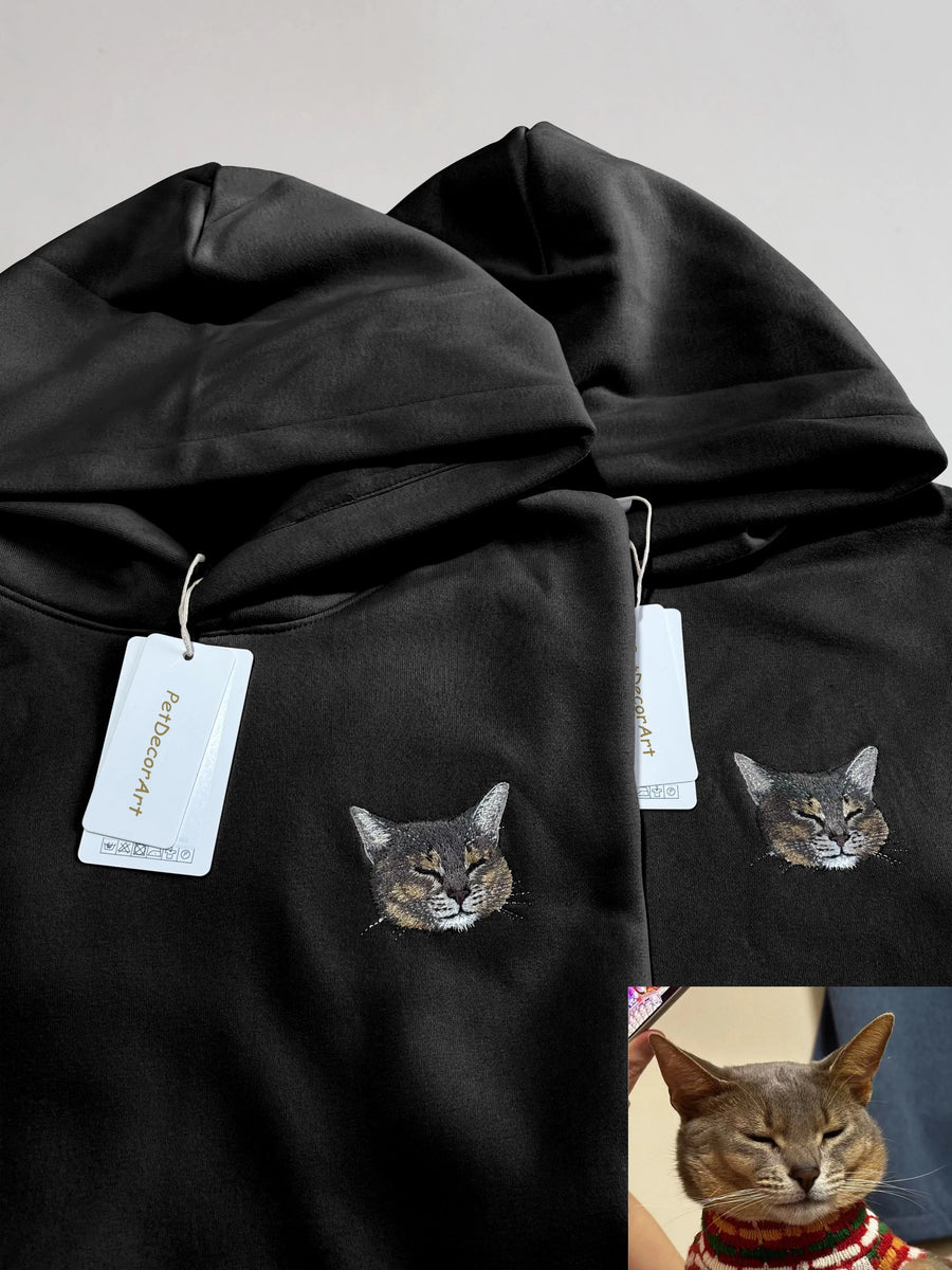 Custom embroidered pet portrait hoodie from PetDecorArt
