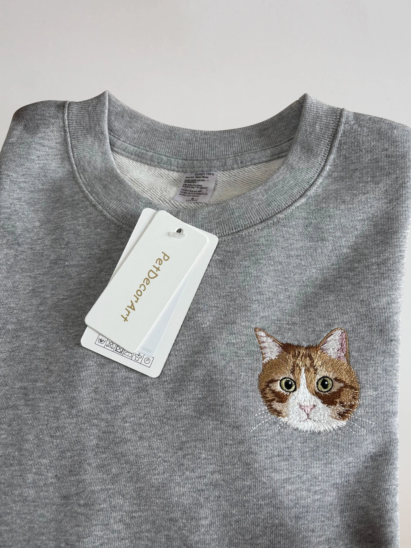 Custom Embroidered Pet Portrait Sweatshirt Crew Neck Long Sleeve 