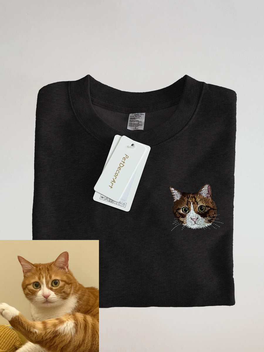 Custom embroidered pet portrait sweatshirt from PetDecorArt