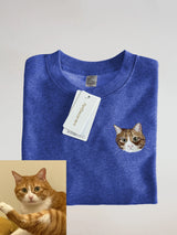 Custom Embroidered Pet Portrait Sweatshirt Crew Neck Long Sleeve 