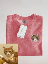 Custom Embroidered Pet Portrait Sweatshirt Crew Neck Long Sleeve 
