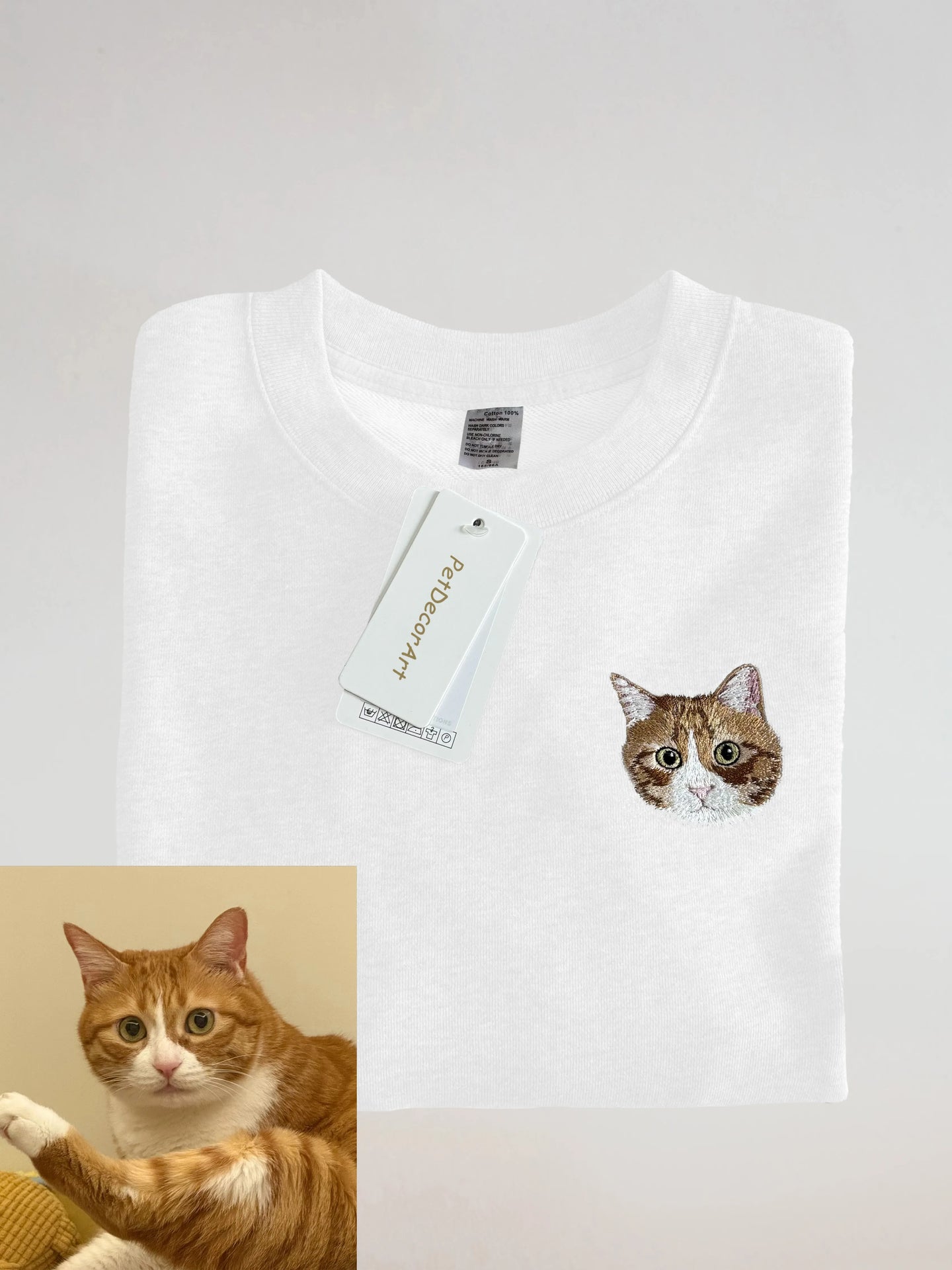 Custom Embroidered Pet Portrait Sweatshirt Crew Neck Long Sleeve 