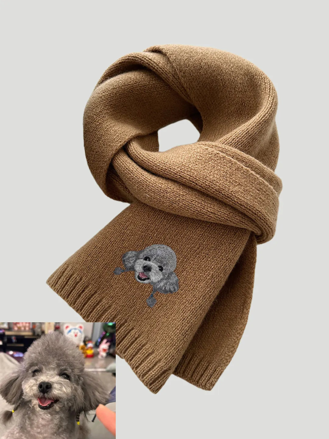 Custom Embroidered Scarf – 100% Cashmere Wool Scarf with Pet Portrait