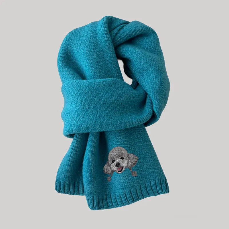 Custom Embroidered Scarf – 100% Cashmere Wool Scarf with Pet Portrait