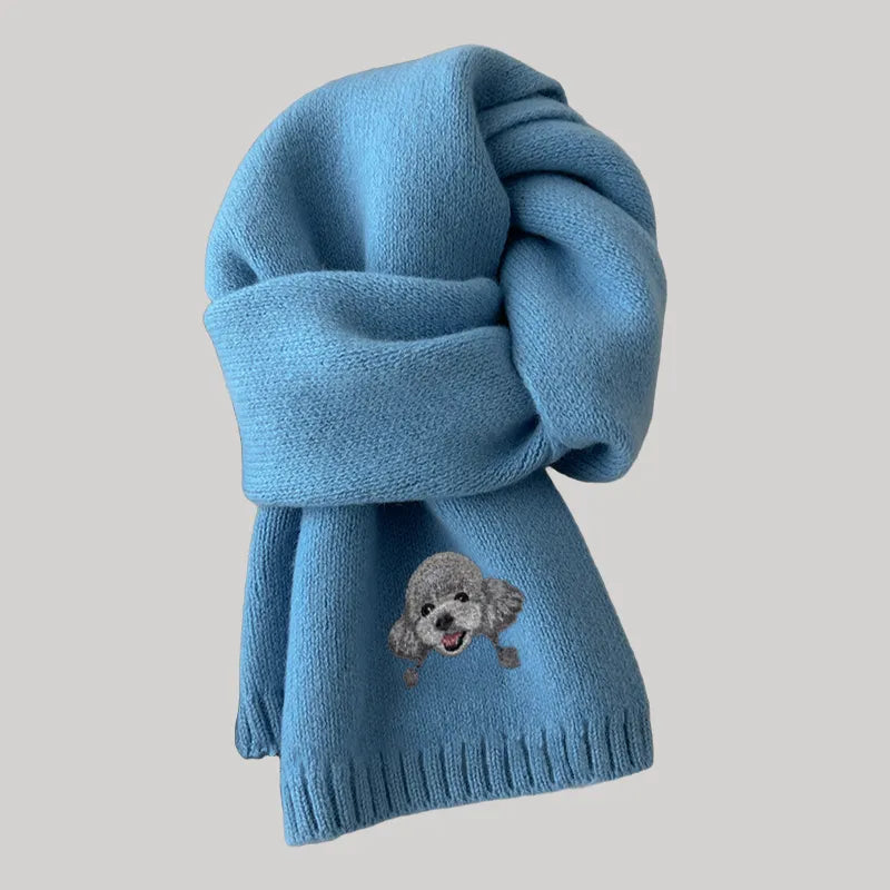 Custom Embroidered Scarf – 100% Cashmere Wool Scarf with Pet Portrait