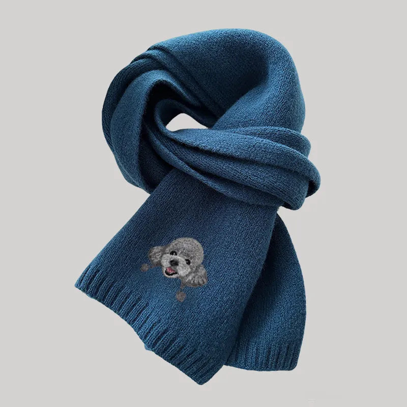 Custom Embroidered Scarf – 100% Cashmere Wool Scarf with Pet Portrait