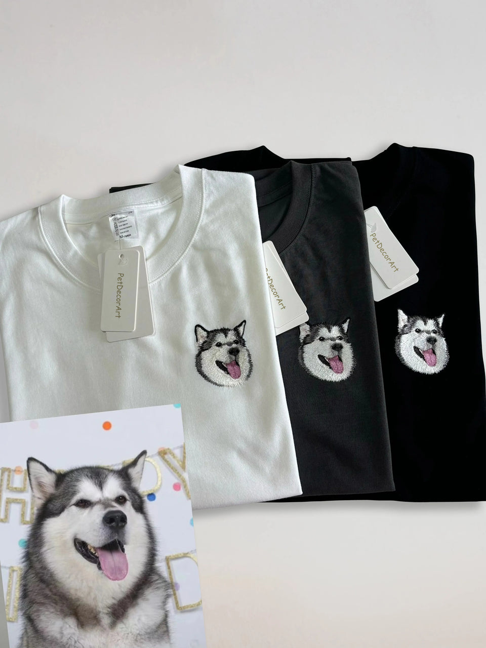PetDecorArt custom hand embroidered pet portrait T-shirts