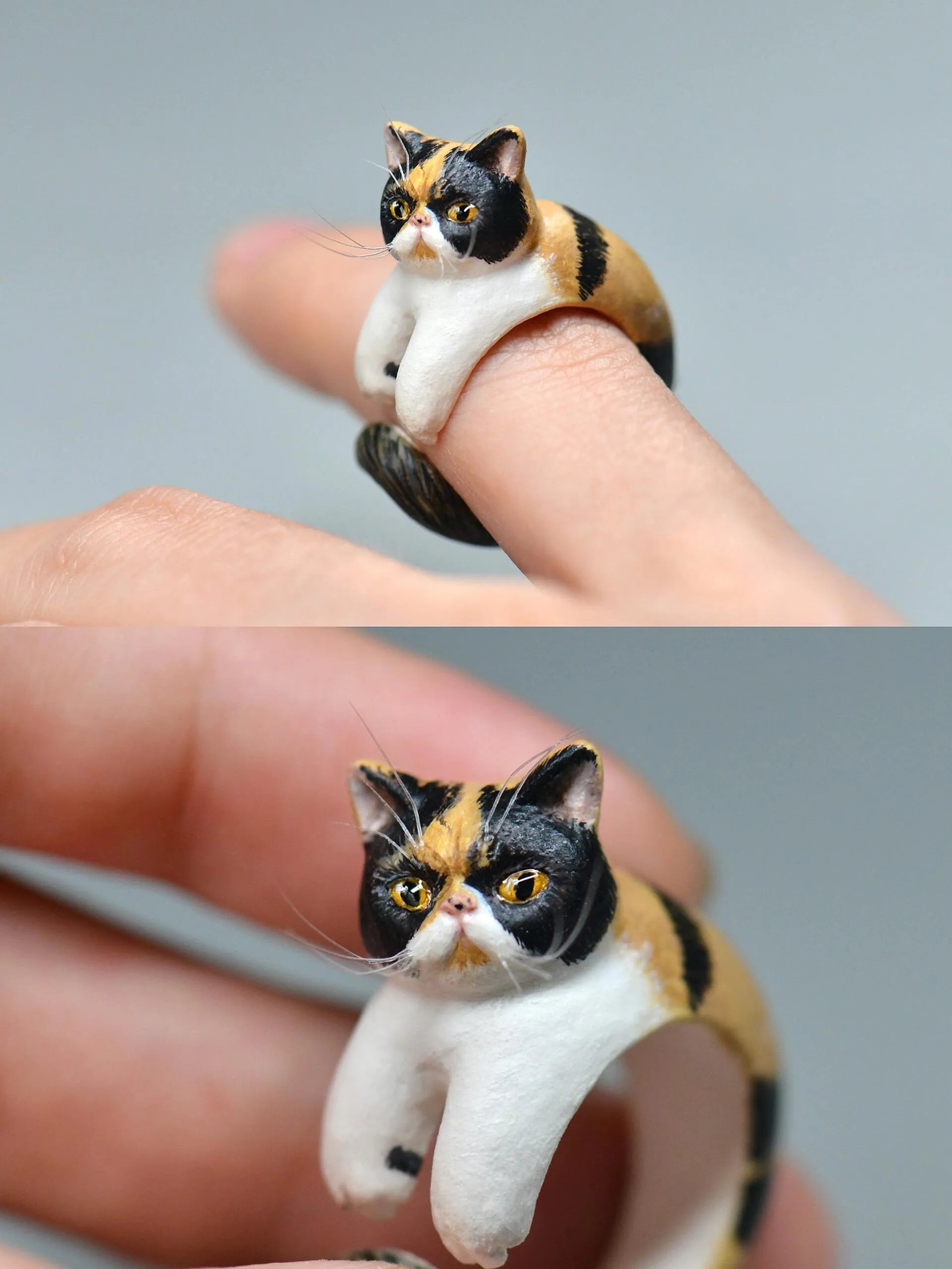 Custom Handcrafted 3D Pet Portrait Clay Ring with Your Pet Photo
