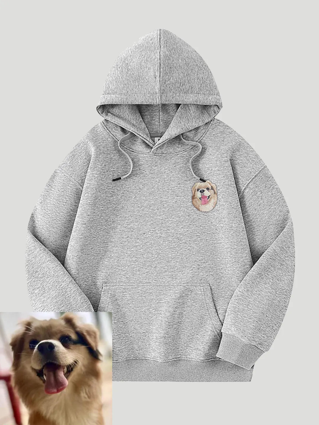Custom Hooded Sweatshirt with Pet Portrait – 320g Solid Color Design Hoodie 