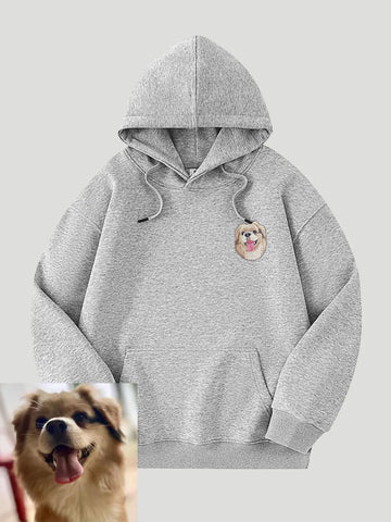 Custom Hooded Sweatshirt with Pet Portrait – 320g Solid Color Design Hoodie 