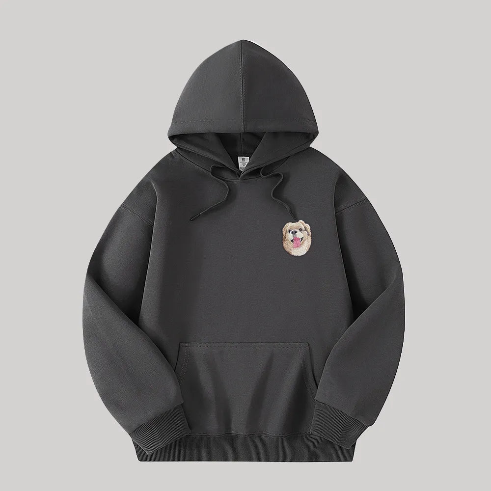 Custom Hooded Sweatshirt with Pet Portrait – 320g Solid Color Design Hoodie
