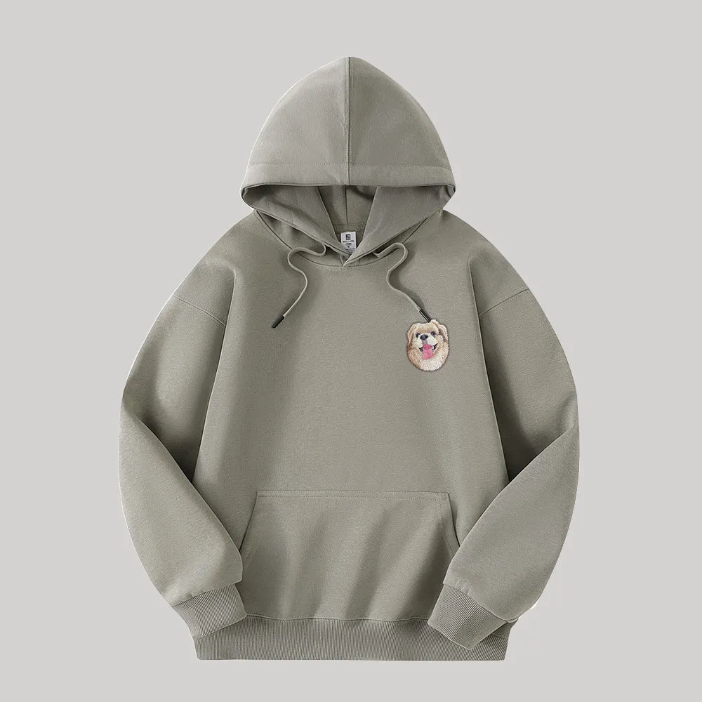 Custom Hooded Sweatshirt with Pet Portrait – 320g Solid Color Design Hoodie