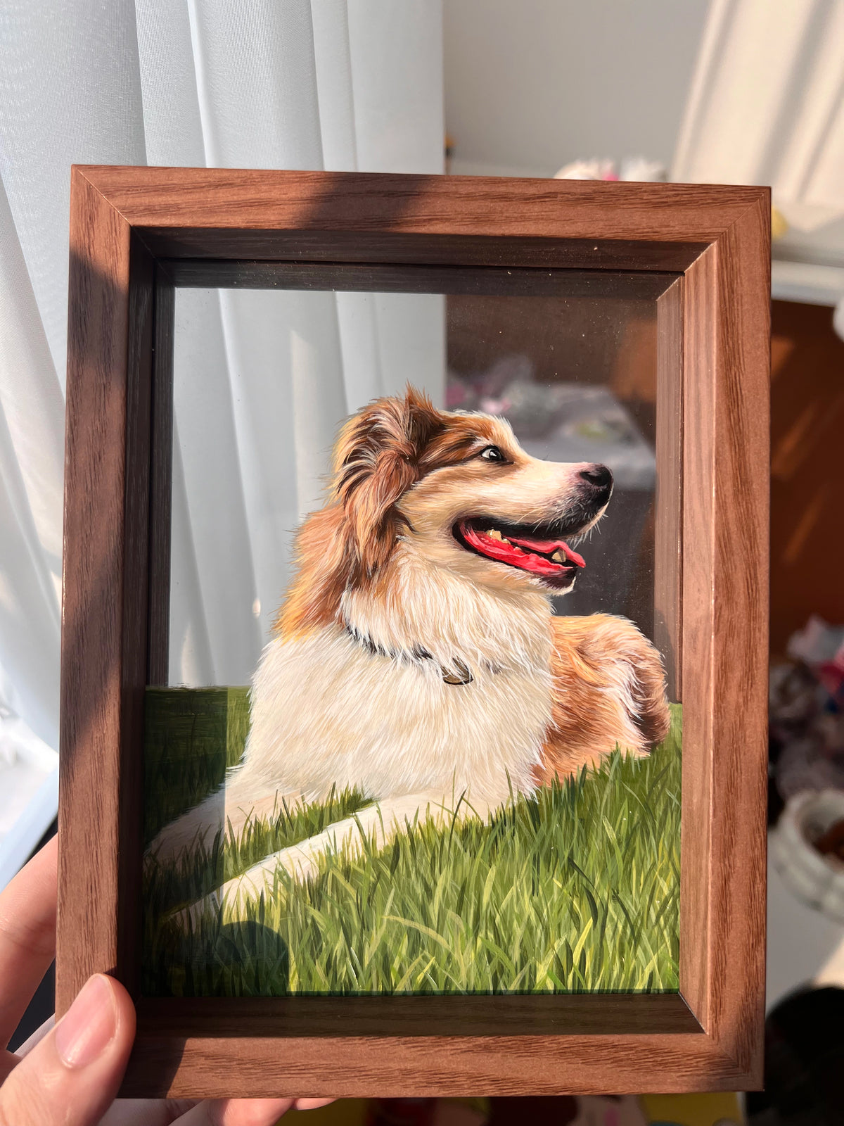 Custom framed hand-painted dog portrait by PetDecorArt