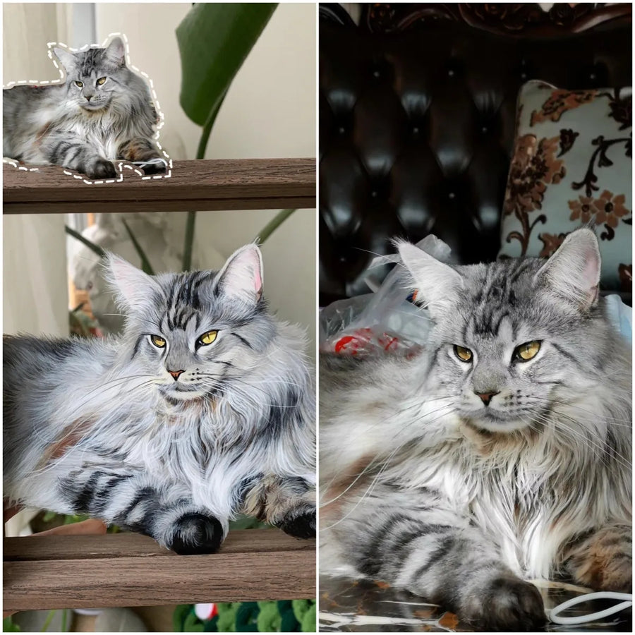 Hand painted oil cat portrait on glass