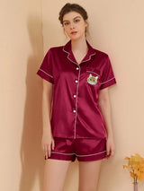 Custom Short Sleeve Pajamas With Hand Embroidered Pet Portrait