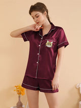 Custom Short Sleeve Pajamas With Hand Embroidered Pet Portrait