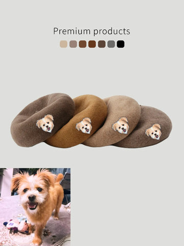 Custom Wool Beret Hat with Pet Portrait - Personalized Caps for Pet Lovers