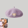 Custom Wool Beret Hat with Pet Portrait - Personalized Caps for Pet Lovers