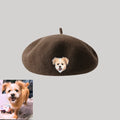 Custom Wool Beret Hat with Pet Portrait - Personalized Caps for Pet Lovers