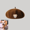 Custom Wool Beret Hat with Pet Portrait - Personalized Caps for Pet Lovers