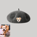 Custom Wool Beret Hat with Pet Portrait - Personalized Caps for Pet Lovers