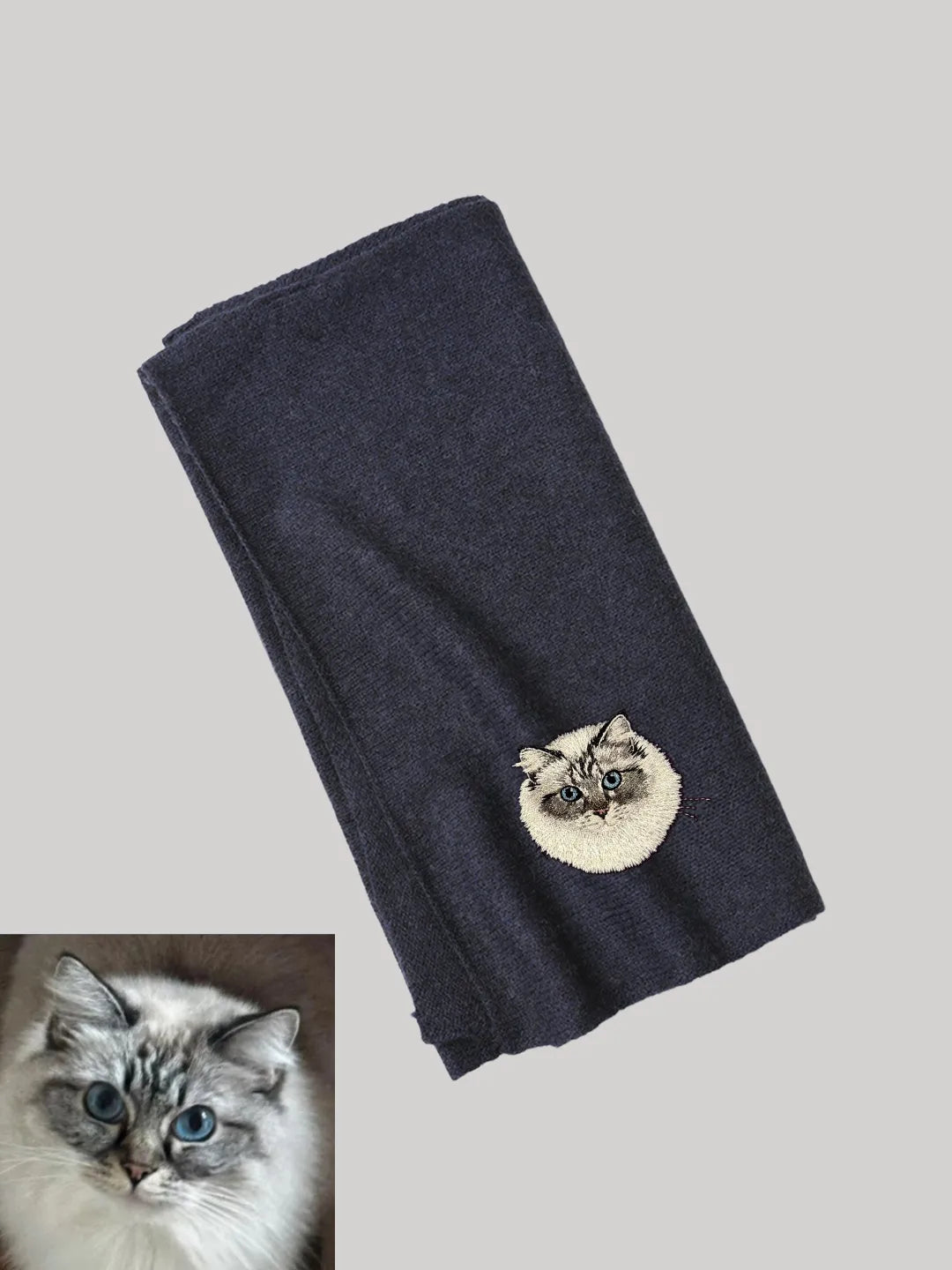 Custom Yak Wool Scarf with Pet Portrait – Knitted 50% Yak 50% Wool Shawl
