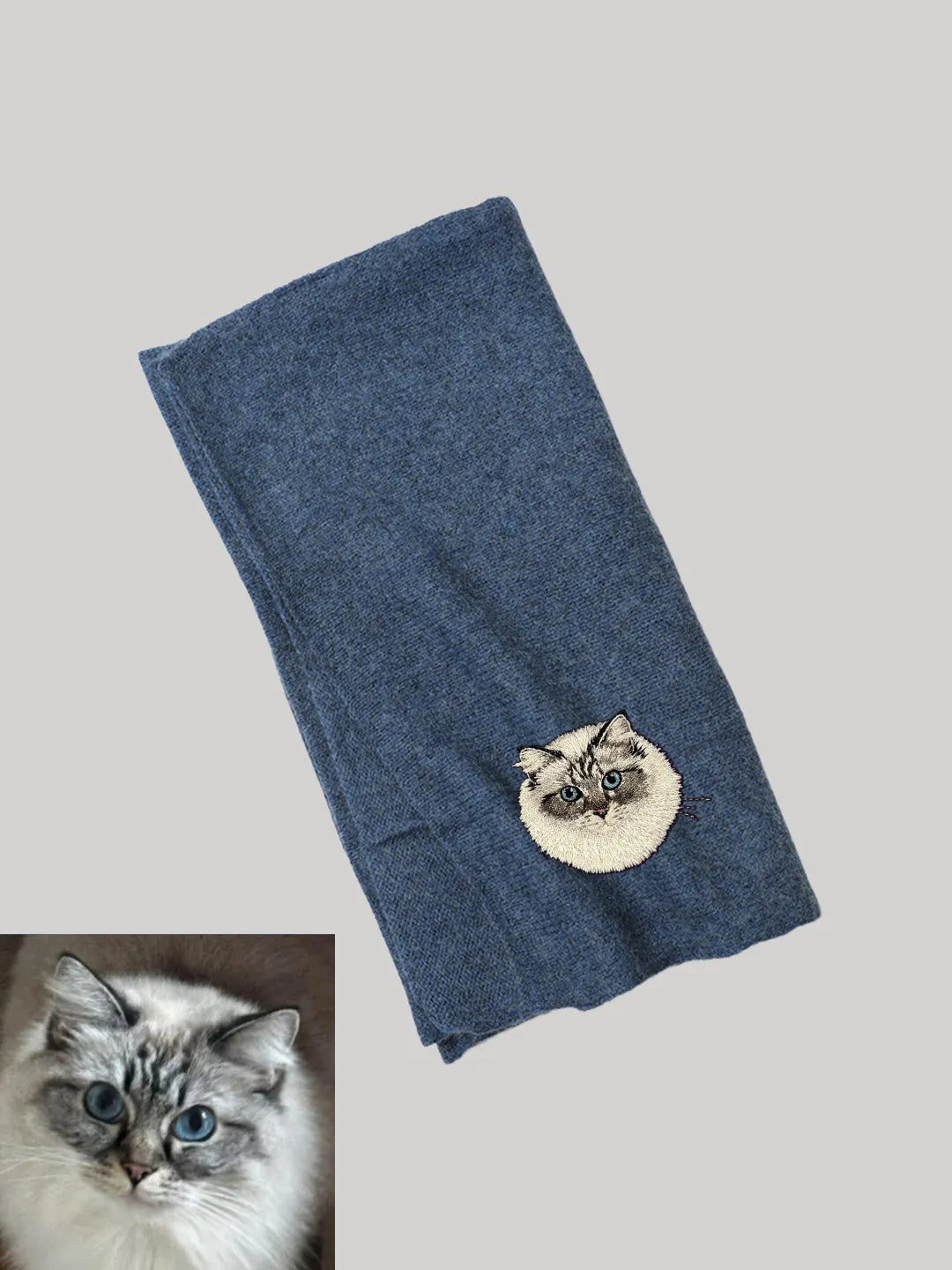 Custom Yak Wool Scarf with Pet Portrait – Knitted 50% Yak 50% Wool Shawl