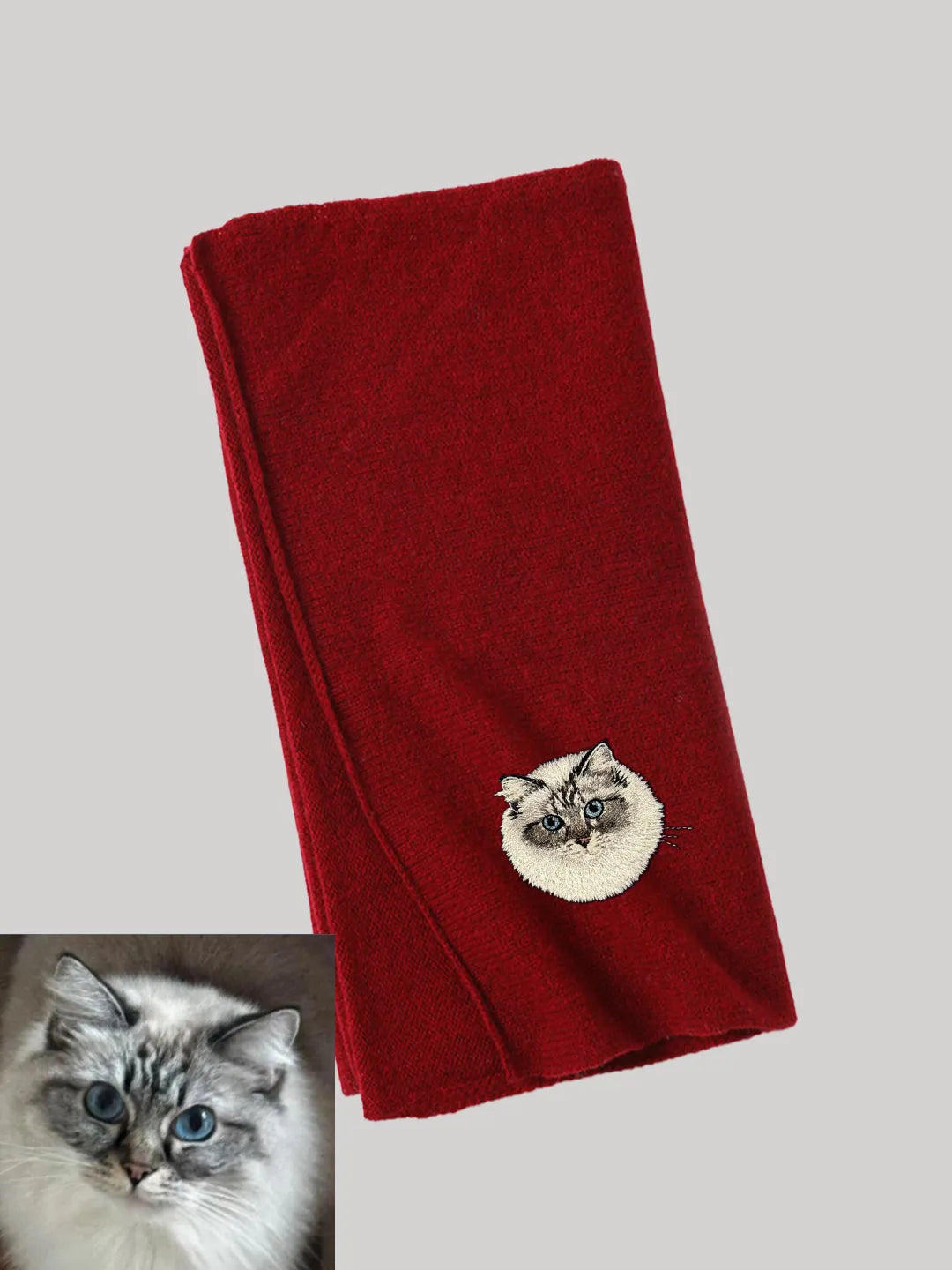 Custom Yak Wool Scarf with Pet Portrait – Knitted 50% Yak 50% Wool Shawl