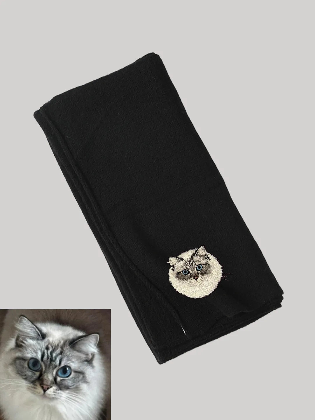 Custom Yak Wool Scarf with Pet Portrait – Knitted 50% Yak 50% Wool Shawl