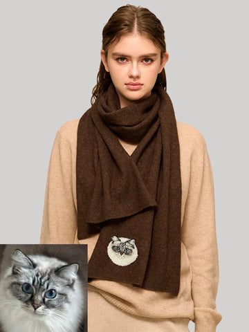 Custom Yak Wool Scarf with Pet Portrait – Knitted 50% Yak 50% Wool Shawl